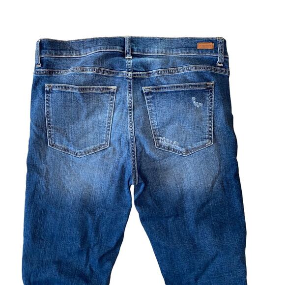 Sneak Peek Mid Rise Distressed Raw Hem Dark Rinse Cropped Jeans size 13 - Picture 5 of 8